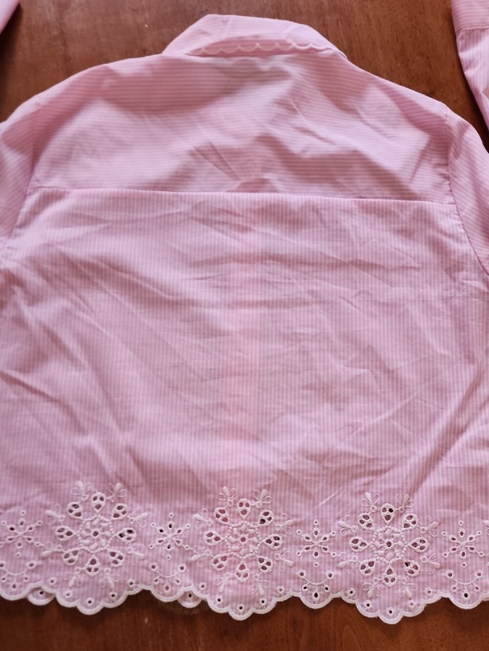 NWT! Zara Light Pink Pinstripe Cropped Eyelet Collared Blouse - Picture 7 of 8